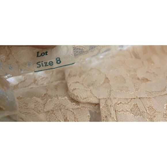 Vintage Ivory Lace Long Sleeve Blouse High Ruffled Neck Pleated Front - Picture 4 of 8